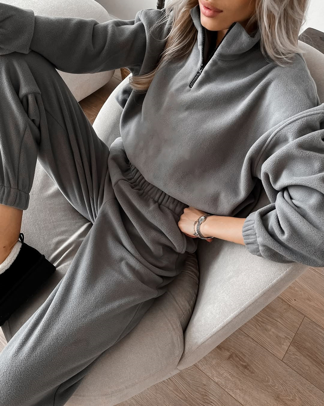 Damernas fleece fritidsdräkt med halv dragkedja Mirla-Eva Jonsson