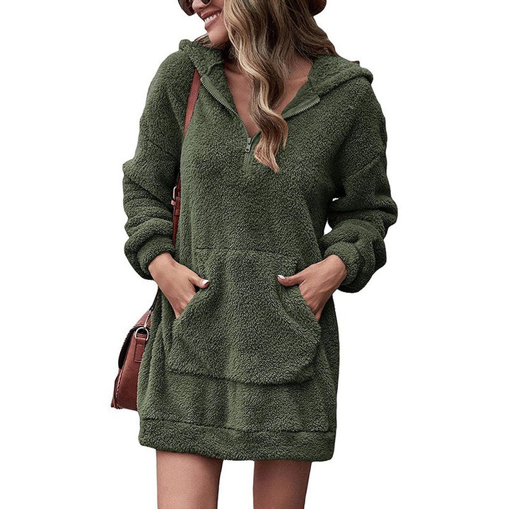 Damernas fleece-hoodie-klänning med fickor Mirla-Eva Jonsson