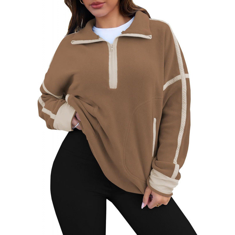 Damernas fleece-pullover med halv dragkedja och kontrasterande ärmar Mirla-Eva Jonsson