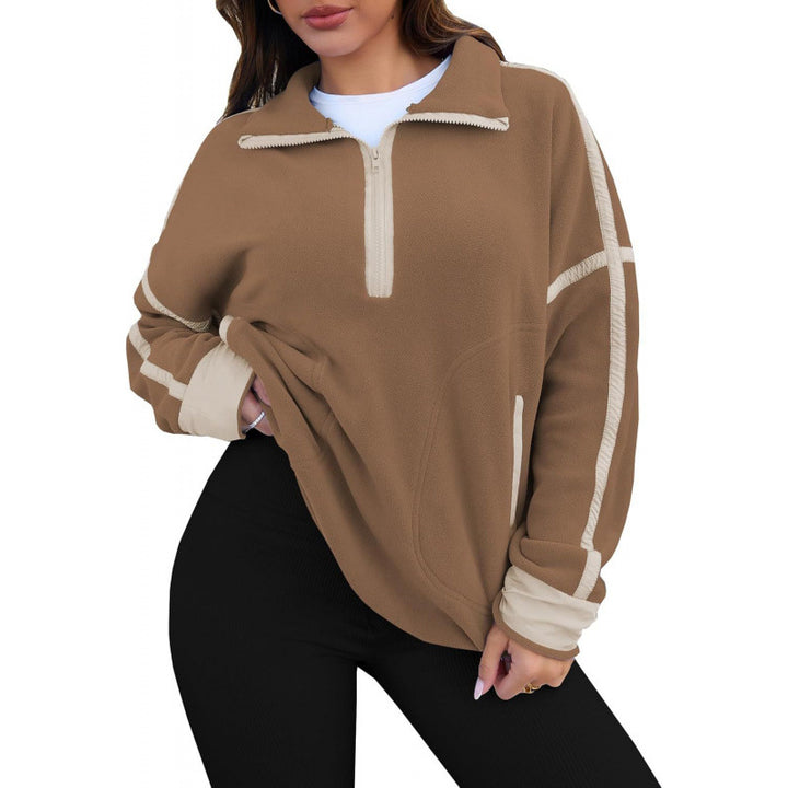 Damernas fleece-pullover med halv dragkedja och kontrasterande ärmar Mirla-Eva Jonsson