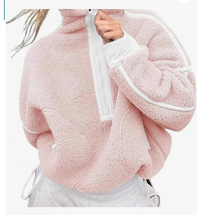 Damernas fleece-pullover med halv dragkedja och kontrasterande ärmar Mirla-Eva Jonsson