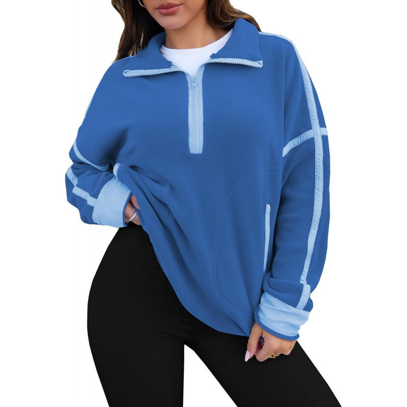 Damernas fleece-pullover med halv dragkedja och kontrasterande ärmar Mirla-Eva Jonsson