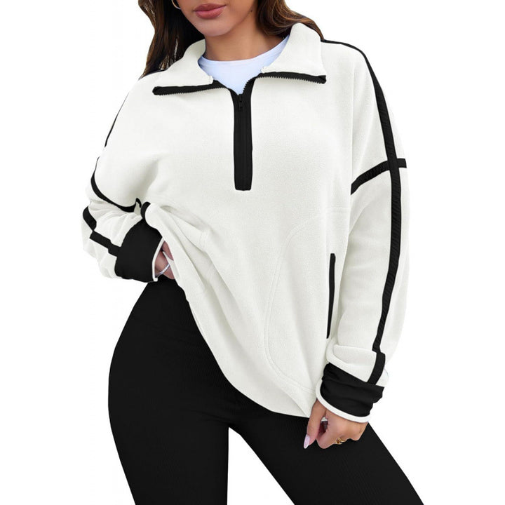 Damernas fleece-pullover med halv dragkedja och kontrasterande ärmar Mirla-Eva Jonsson
