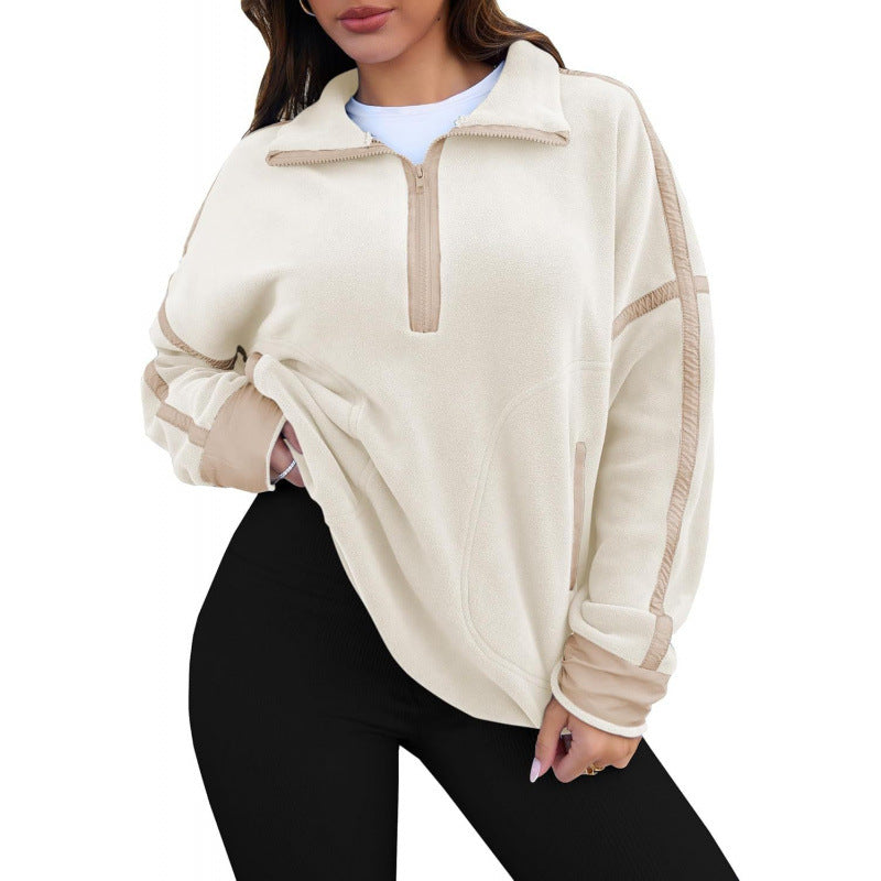 Damernas fleece-pullover med halv dragkedja och kontrasterande ärmar Mirla-Eva Jonsson