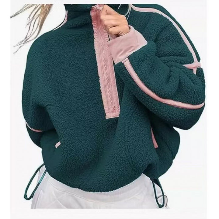 Damernas fleece-pullover med halv dragkedja och kontrasterande ärmar Mirla-Eva Jonsson