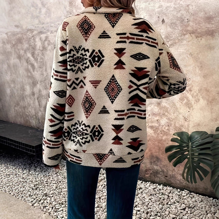 Damernas fleece-pullover med modern etno-design och halv dragkedja Mirla-Eva Jonsson