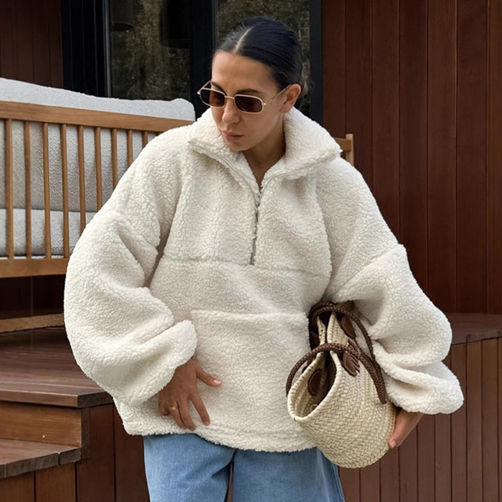 Damernas fleece-tröja med hög krage och sidofickor Eva Jonsson-Eva Jonsson