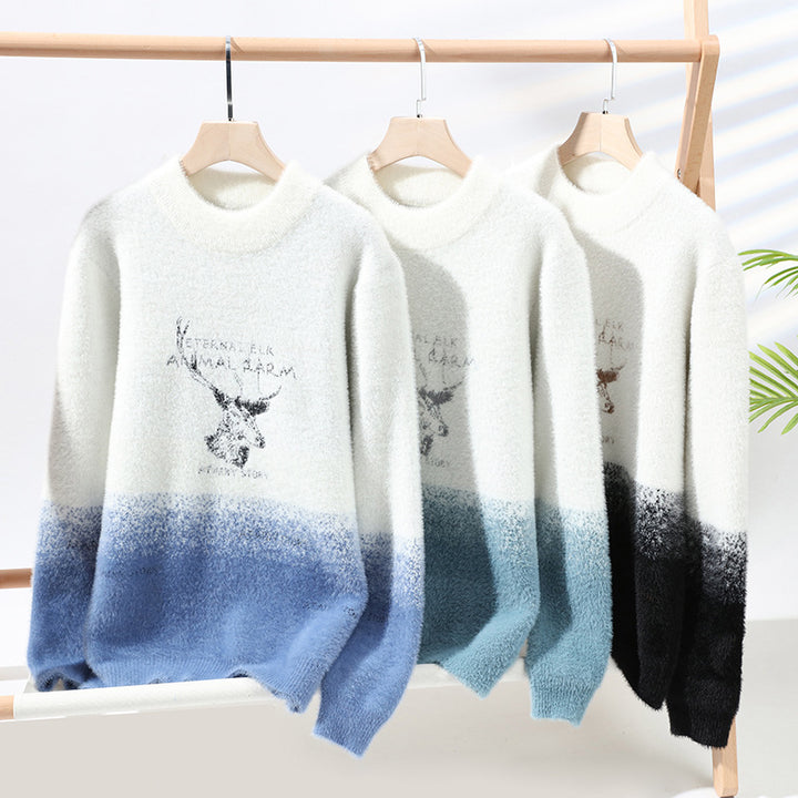 Damernas fluffiga vintertröja med kreativt motiv och hög krage Mirla-Eva Jonsson
