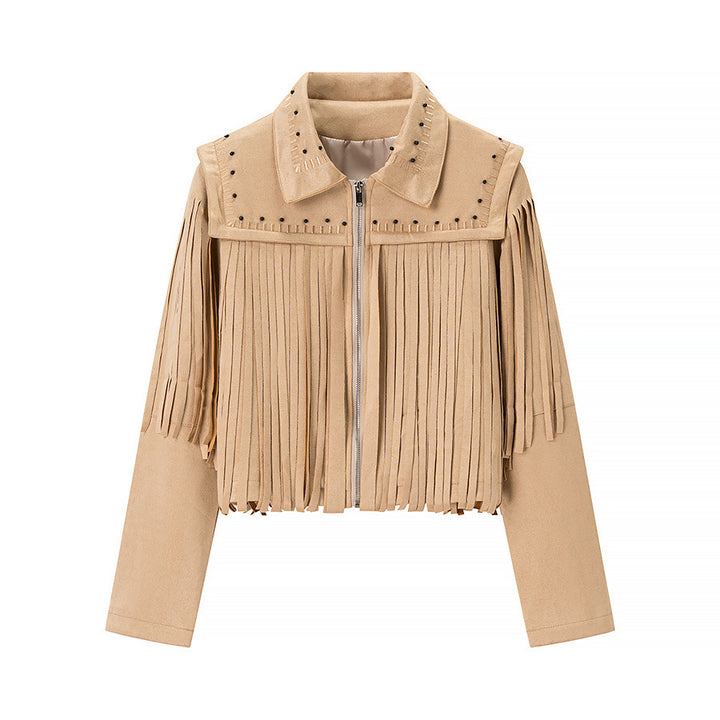 Damernas fransig mockajacka med dekorativa nitar Mirla-Eva Jonsson