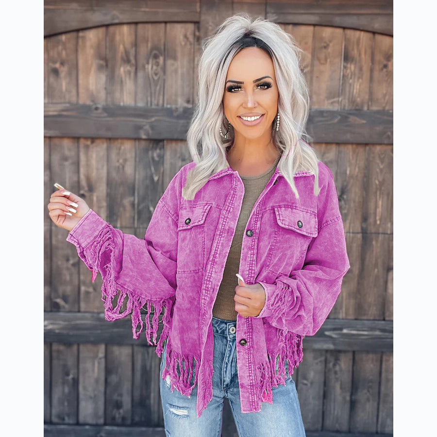 Damernas fransjacka gjord av denim i en avslappnad oversized passform-Eva Jonsson