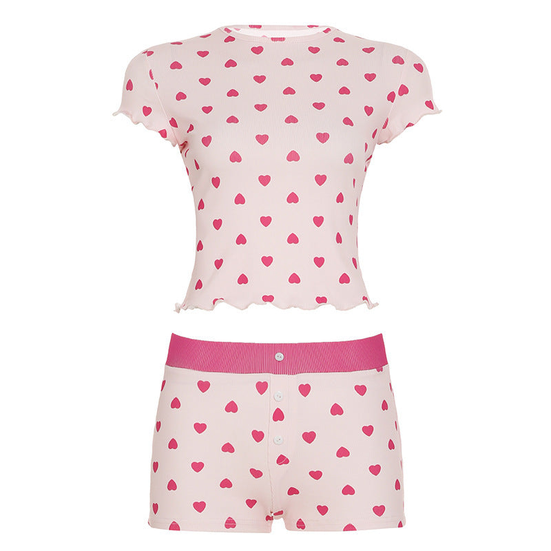 Damernas fritids pyjamas set med hjärtformat design och elastisk midja Mirla-Eva Jonsson