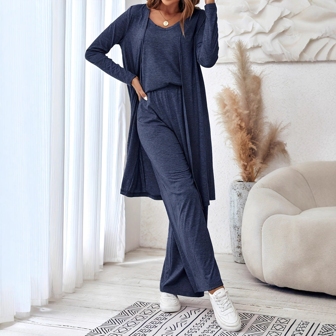 Damernas fritidsset med mjuk långärmad kimono och bekväma byxor Mirla-Eva Jonsson