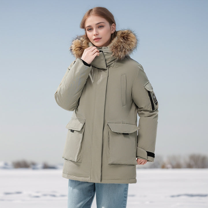 Damernas funktionella parka med avtagbar huva och högkvalitativt konstpäls Mirla-Eva Jonsson