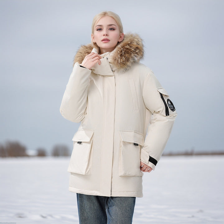 Damernas funktionella parka med avtagbar huva och högkvalitativt konstpäls Mirla-Eva Jonsson