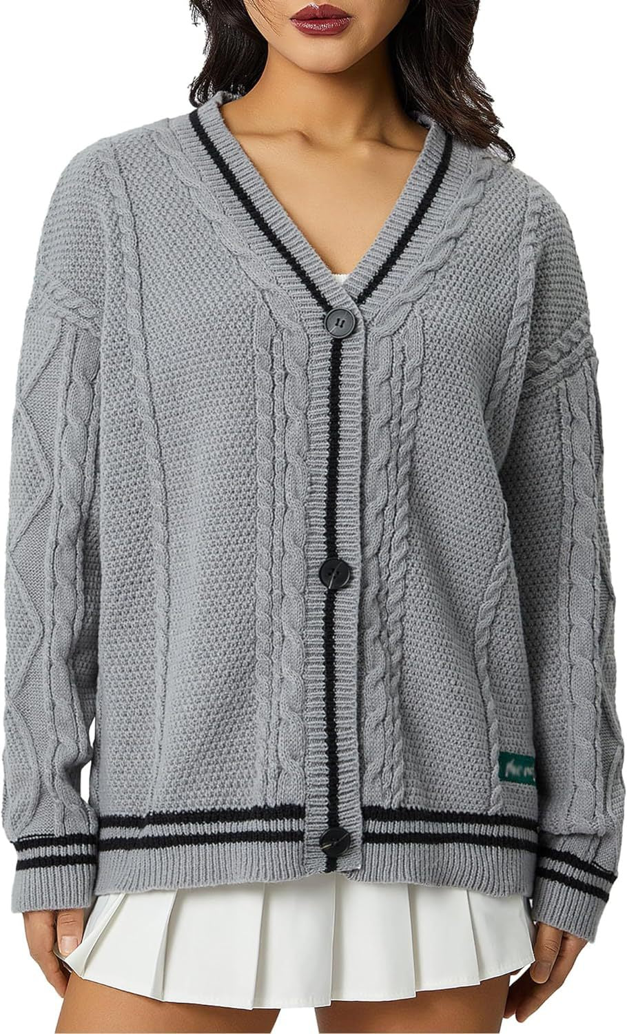 Damernas grovstickad cardigan med dekorativa stjärnor och kontrasterande kant Eva Jonsson-Eva Jonsson