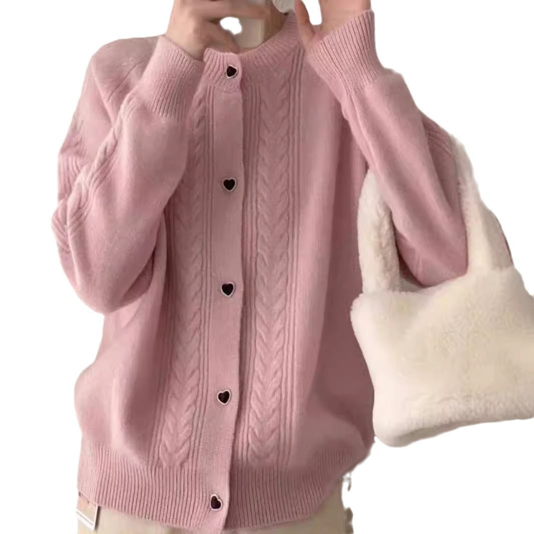 Damernas grovstickad cardigan med hjärtkknäppning och fin struktur Mirla-Eva Jonsson