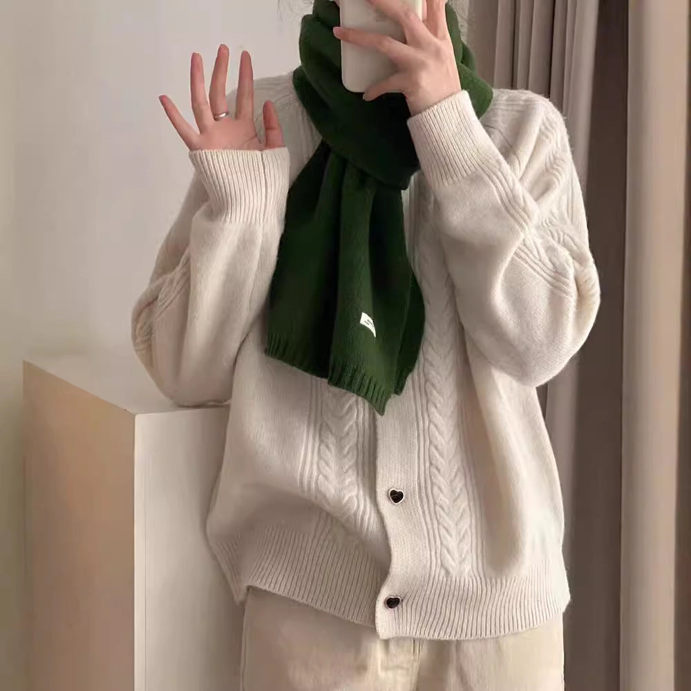 Damernas grovstickad cardigan med hjärtkknäppning och fin struktur Mirla-Eva Jonsson