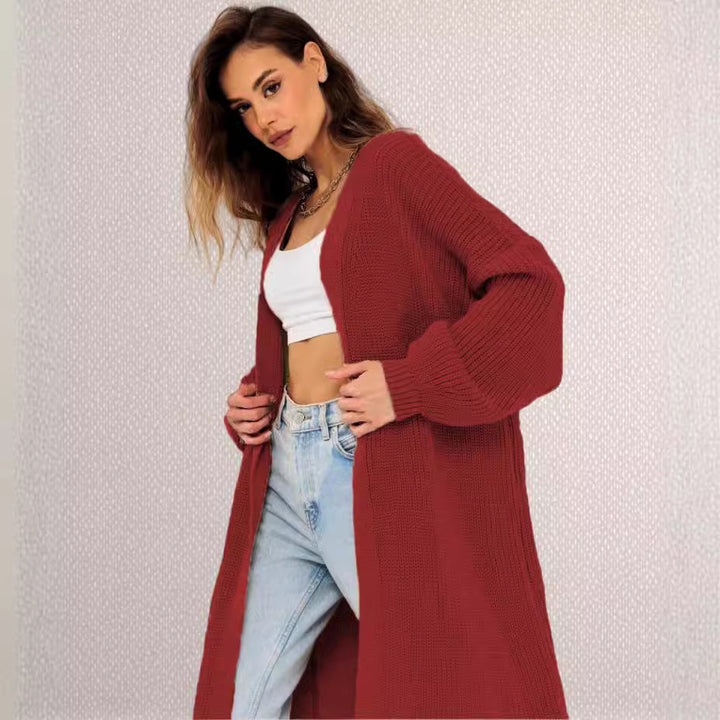 Damernas grovstickad cardigan med öppen stil och avslappnad elegans Eva Jonsson-Eva Jonsson