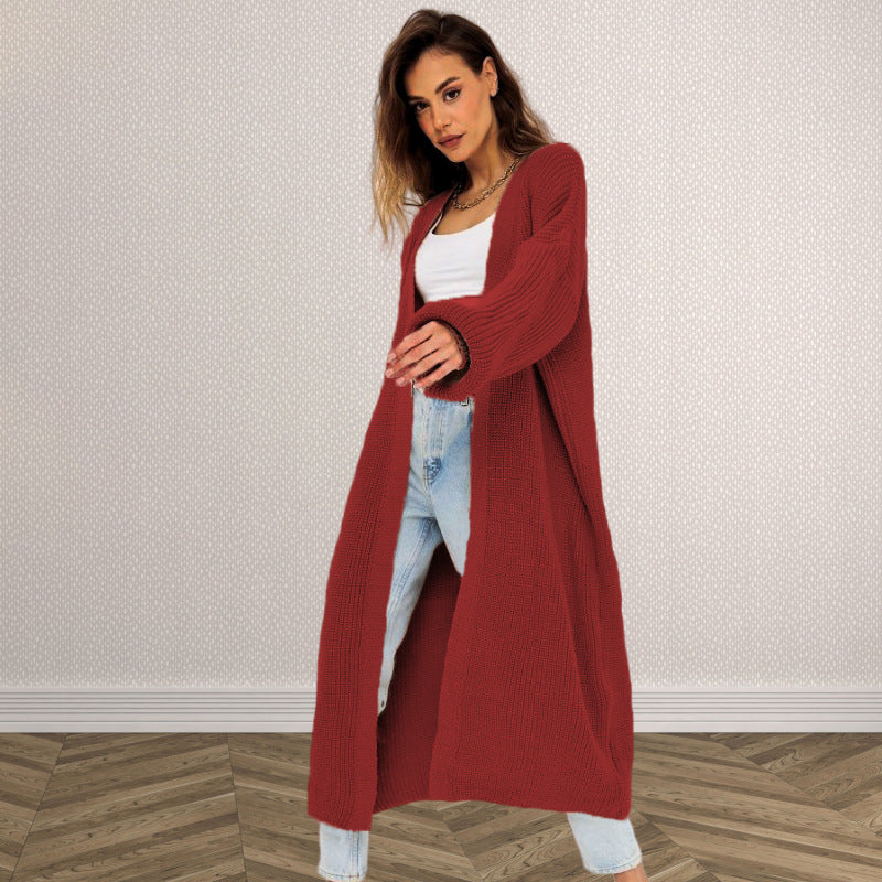 Damernas grovstickad cardigan med öppen stil och avslappnad elegans Eva Jonsson-Eva Jonsson