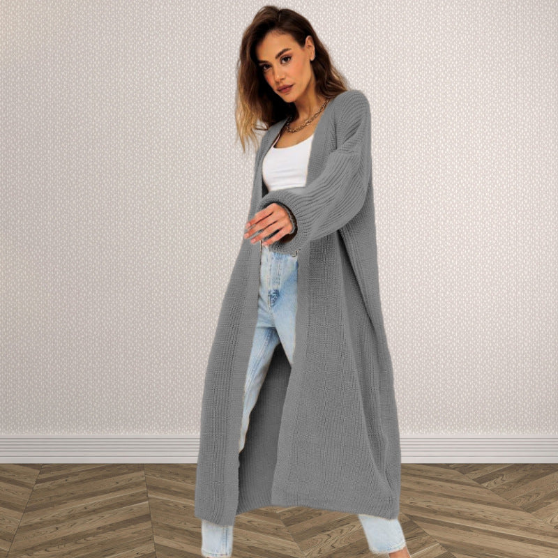Damernas grovstickad cardigan med öppen stil och avslappnad elegans Eva Jonsson-Eva Jonsson