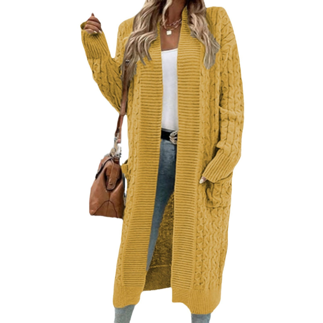 Damernas grovstickad cardigan med öppna fickor och texturerad kabelavslutning Eva Jonsson-Eva Jonsson
