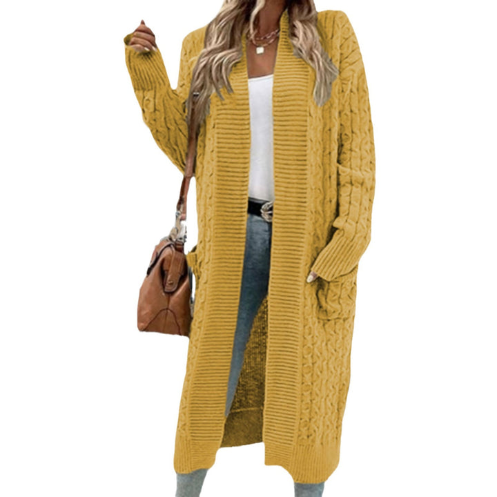 Damernas grovstickad cardigan med öppna fickor och texturerad kabelavslutning Eva Jonsson-Eva Jonsson