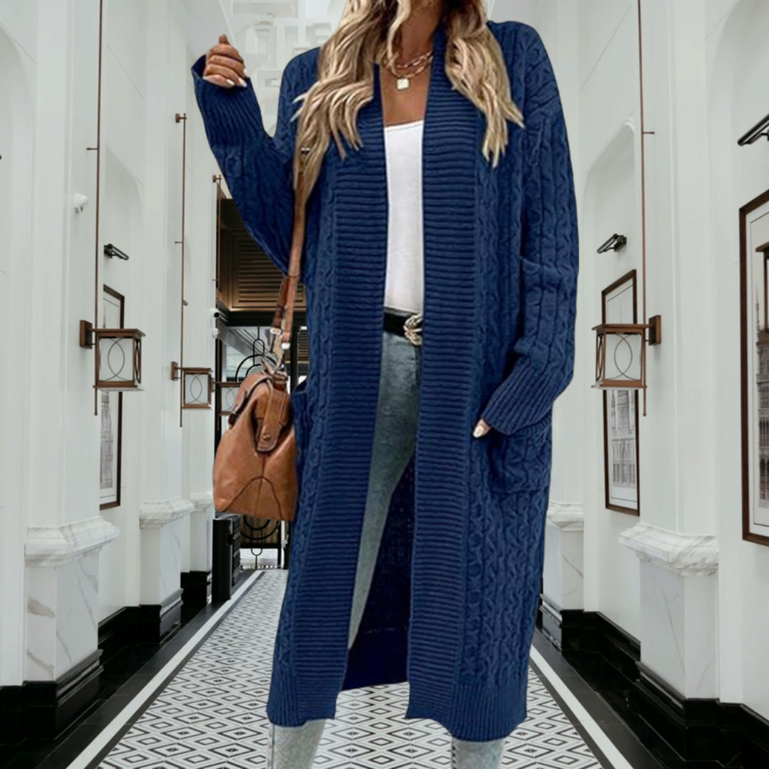 Damernas grovstickad cardigan med öppna fickor och texturerad kabelavslutning Eva Jonsson-Eva Jonsson