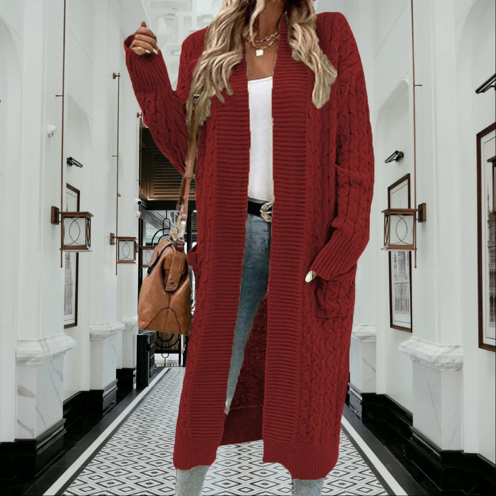 Damernas grovstickad cardigan med öppna fickor och texturerad kabelavslutning Eva Jonsson-Eva Jonsson
