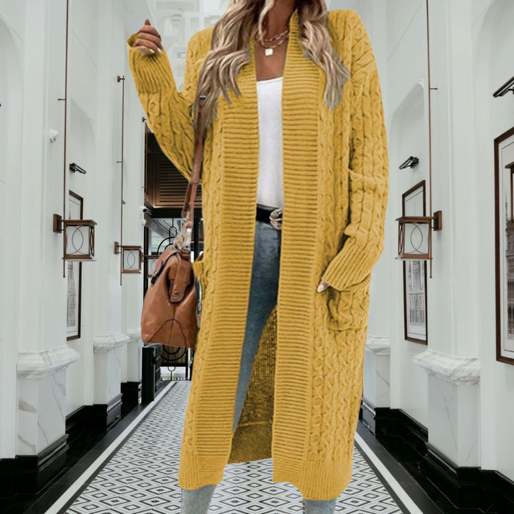 Damernas grovstickad cardigan med öppna fickor och texturerad kabelavslutning Eva Jonsson-Eva Jonsson