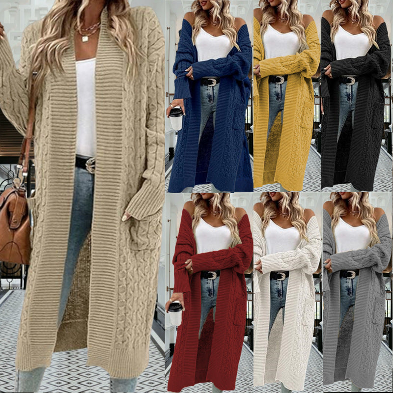 Damernas grovstickad cardigan med öppna fickor och texturerad kabelavslutning Eva Jonsson-Eva Jonsson