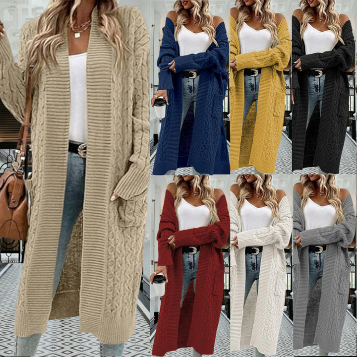 Damernas grovstickad cardigan med öppna fickor och texturerad kabelavslutning Eva Jonsson-Eva Jonsson