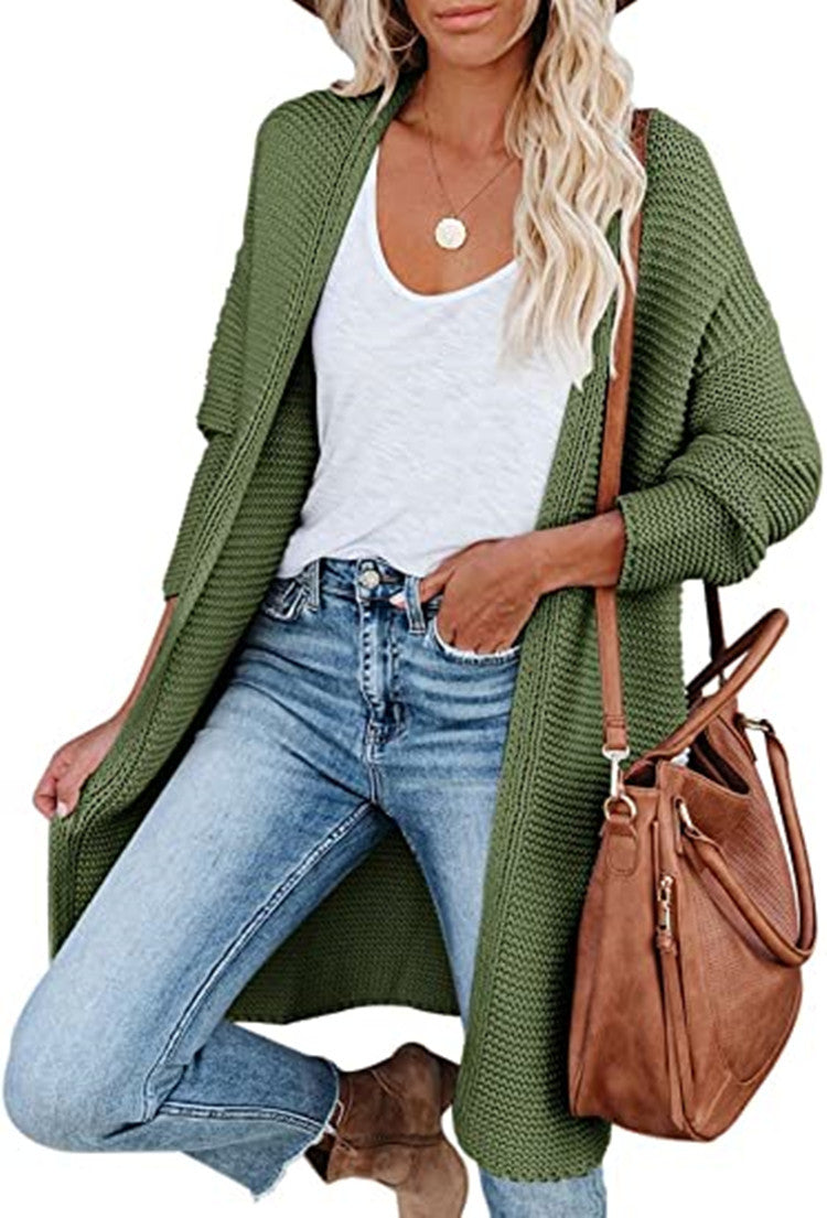 Damernas grovstickad cardigan med öppna framsidor och praktiska fickor Eva Jonsson-Eva Jonsson