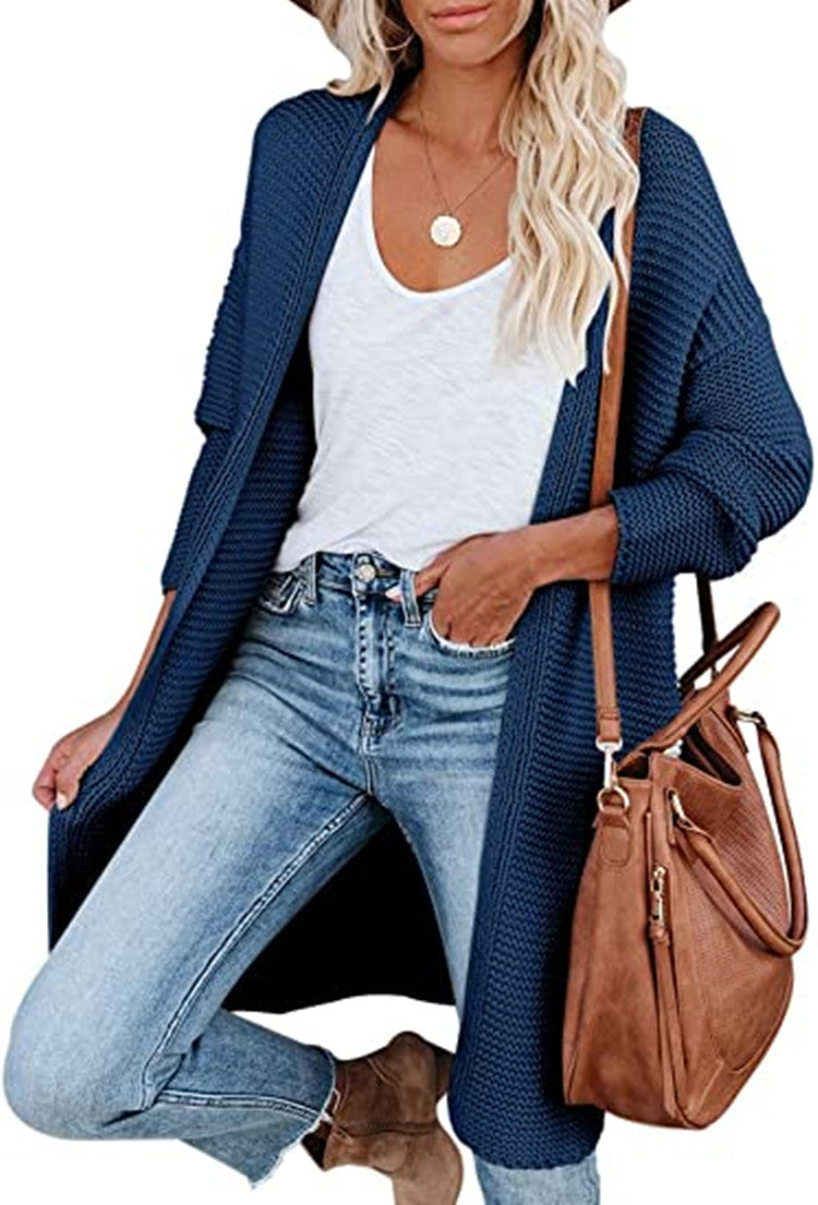 Damernas grovstickad cardigan med öppna framsidor och praktiska fickor Eva Jonsson-Eva Jonsson