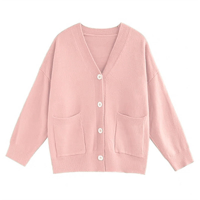 Damernas grovt stickad cardigan med fickor och V-hals Eva Jonsson-Eva Jonsson