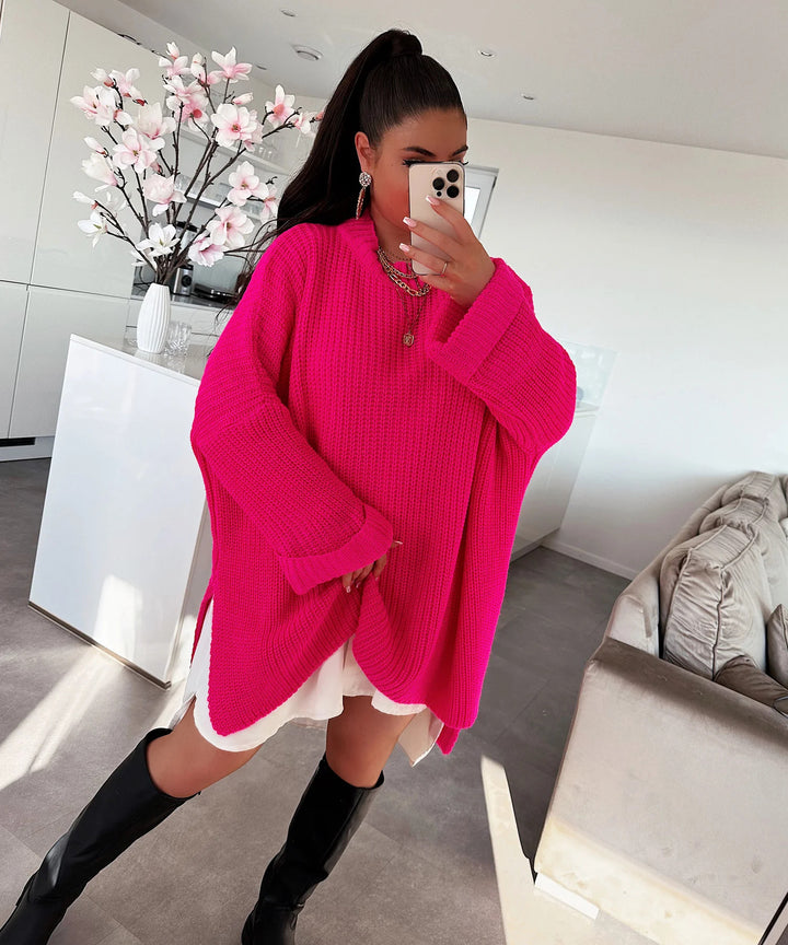 Damernas grovt stickad oversized tröja med V-ringning och avslappnad passform Eva Jonsson-Eva Jonsson