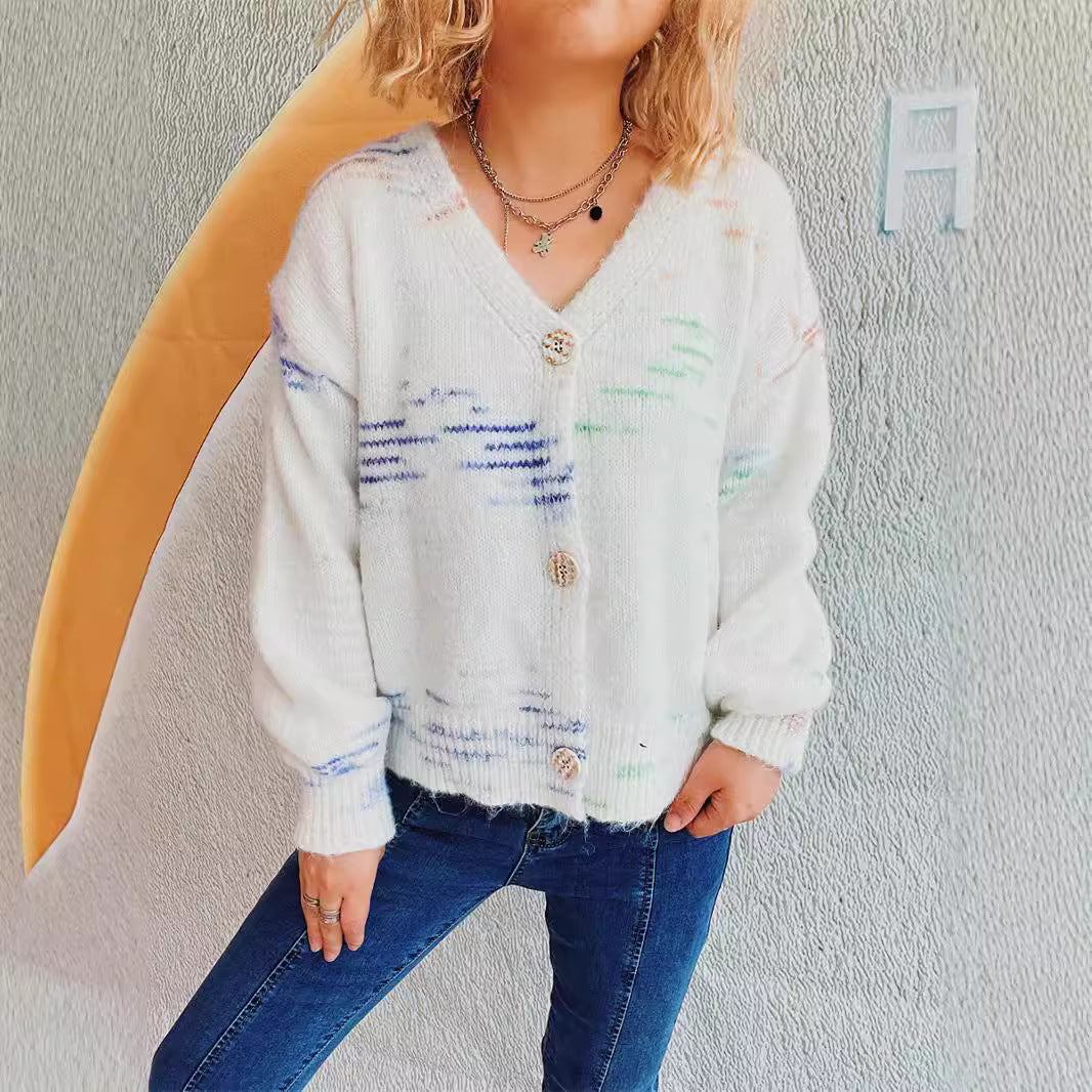 Damernas grovt stickade cardigan med modernt knappdesign och mjukt material Eva Jonsson-Eva Jonsson