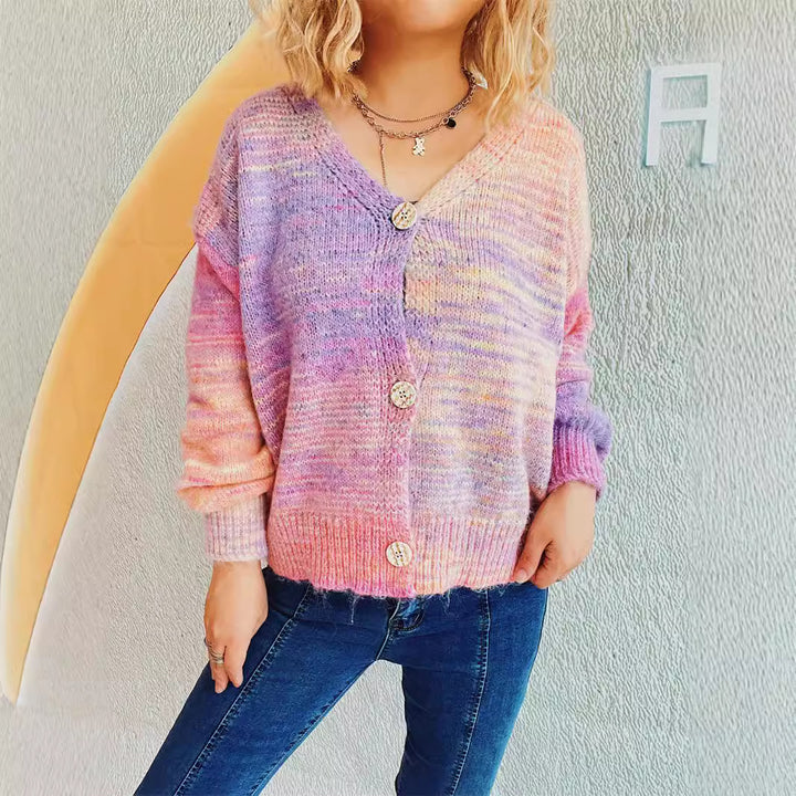 Damernas grovt stickade cardigan med modernt knappdesign och mjukt material Eva Jonsson-Eva Jonsson