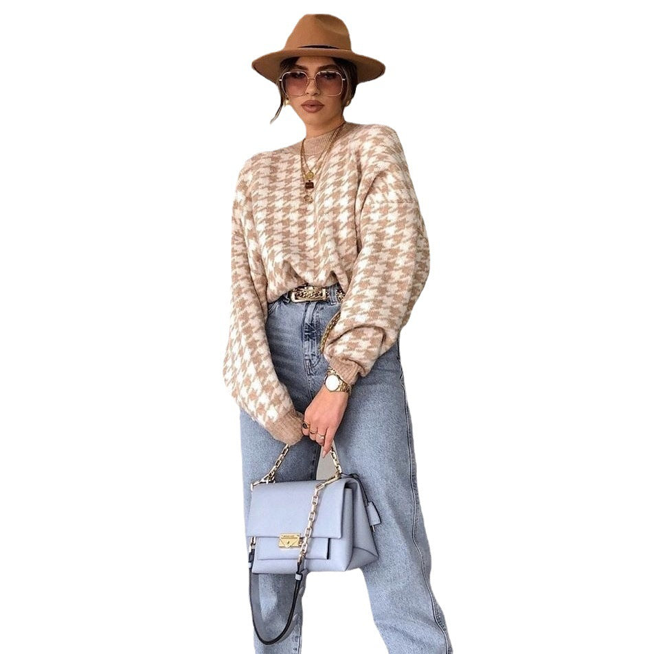 Damernas grovt stickade tröja med modernt hönsnätsmönster Eva Jonsson-Eva Jonsson