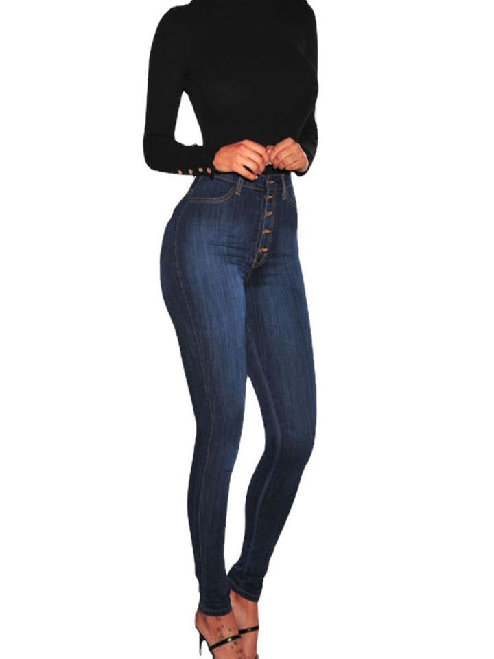 Damernas high waist skinny jeans med knapdesign och figurnära passform Eva Jonsson-Eva Jonsson