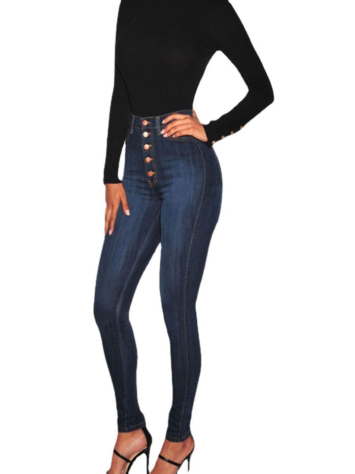 Damernas high waist skinny jeans med knapdesign och figurnära passform Eva Jonsson-Eva Jonsson