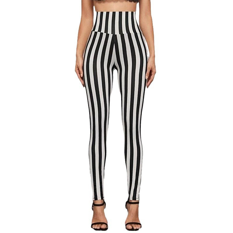 Damernas hög midje leggings med grafiskt randmönster och figursydd design Mirla-Eva Jonsson