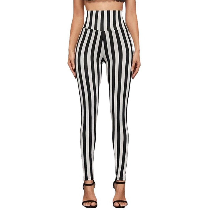 Damernas hög midje leggings med grafiskt randmönster och figursydd design Mirla-Eva Jonsson