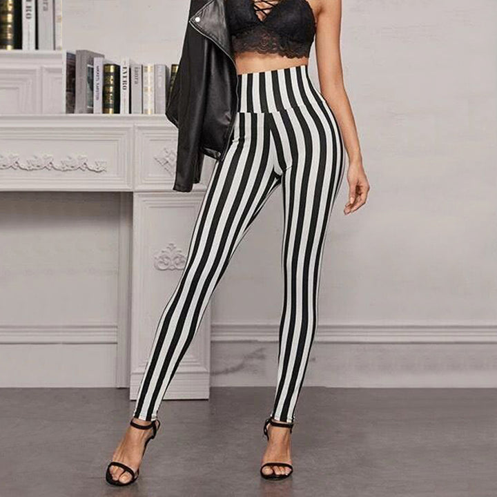 Damernas hög midje leggings med grafiskt randmönster och figursydd design Mirla-Eva Jonsson