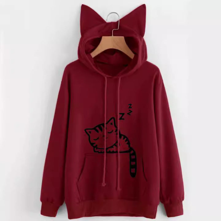 Damernas hoodie med gulligt kattmotiv Mirla-Eva Jonsson
