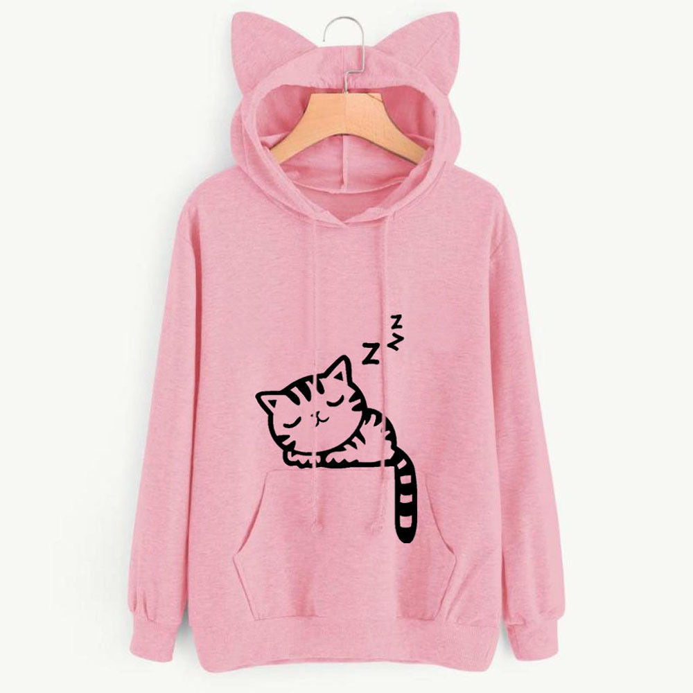 Damernas hoodie med gulligt kattmotiv Mirla-Eva Jonsson