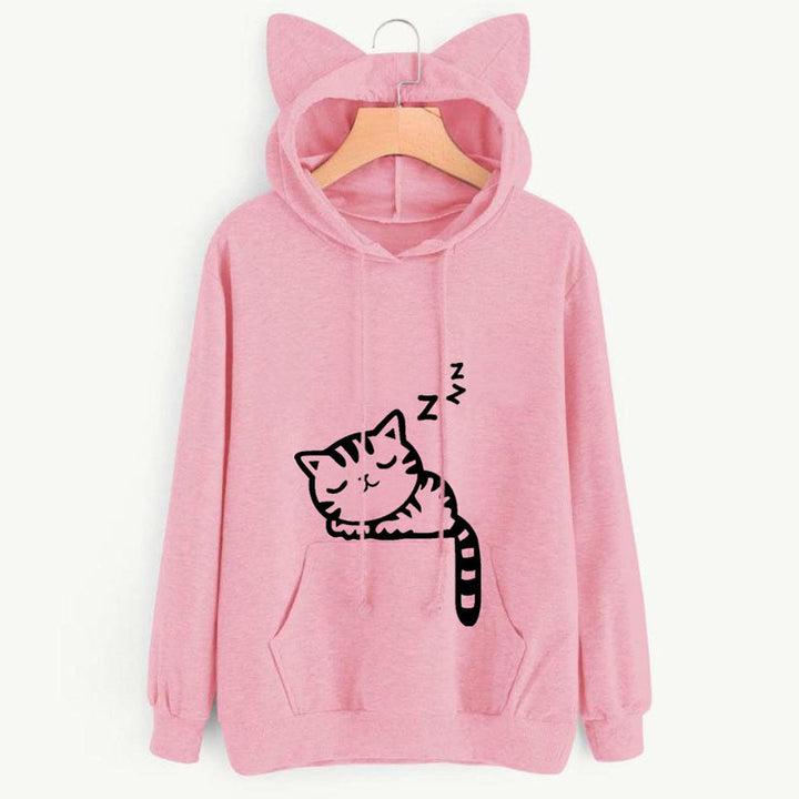 Damernas hoodie med gulligt kattmotiv Mirla-Eva Jonsson