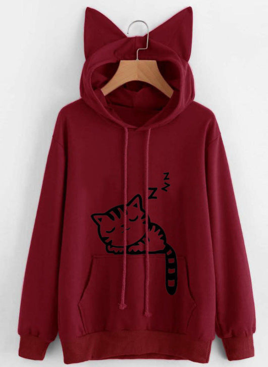 Damernas hoodie med gulligt kattmotiv Mirla-Eva Jonsson