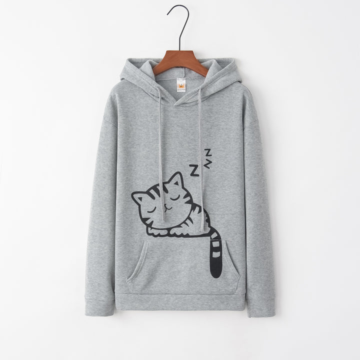 Damernas hoodie med gulligt kattmotiv Mirla-Eva Jonsson