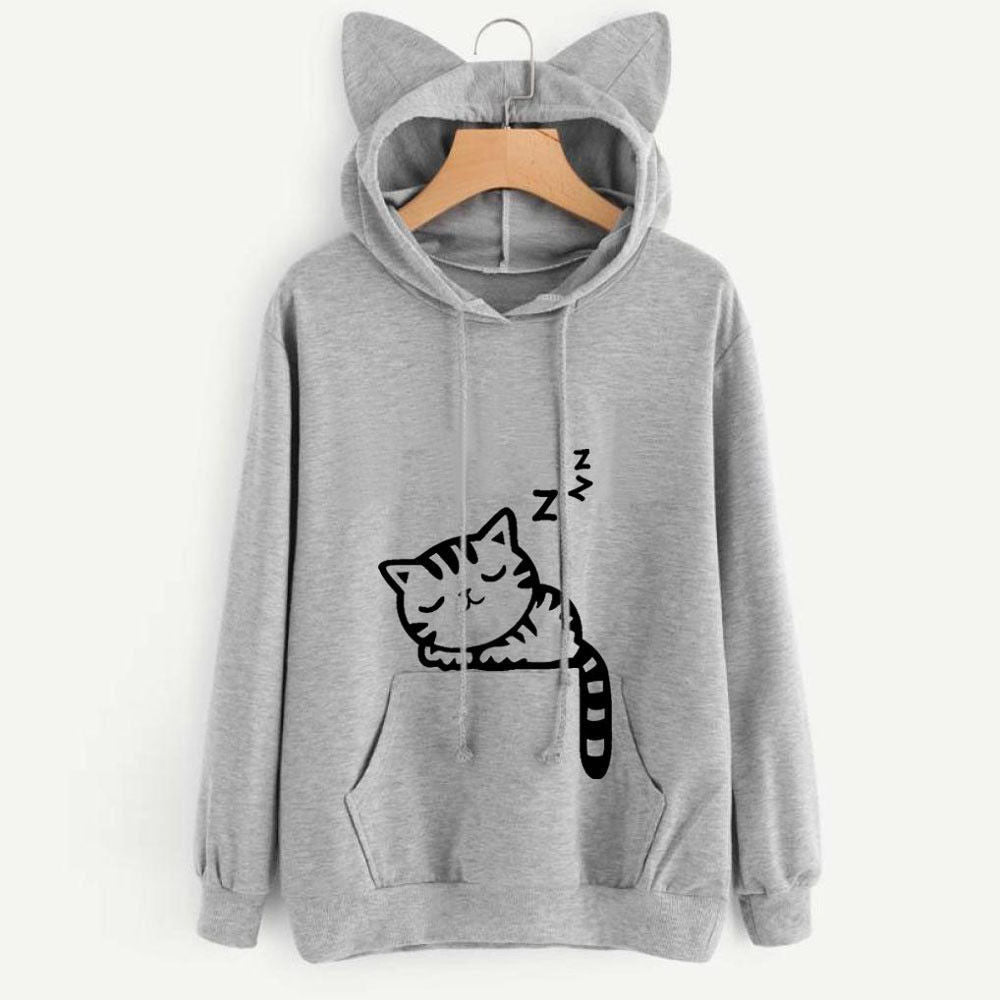 Damernas hoodie med gulligt kattmotiv Mirla-Eva Jonsson