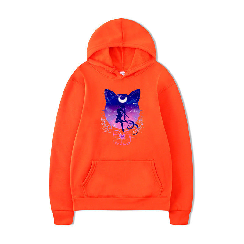 Damernas hoodie med konstnärlig kattdesign och bekväm passform Mirla-Eva Jonsson